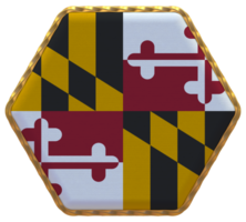 State of Maryland Flag in Hexagon Shape with Gold Border, Bump Texture, 3D Rendering png