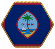 guam bandera en hexágono forma con oro borde, bache textura, 3d representación png