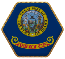 State of Idaho Flag in Hexagon Shape with Gold Border, Bump Texture, 3D Rendering png