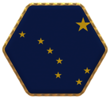 State of Alaska Flag in Hexagon Shape with Gold Border, Bump Texture, 3D Rendering png