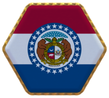 State of Missouri Flag in Hexagon Shape with Gold Border, Bump Texture, 3D Rendering png