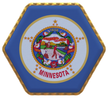 State of Minnesota Flag in Hexagon Shape with Gold Border, Bump Texture, 3D Rendering png