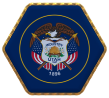 State of Utah Flag in Hexagon Shape with Gold Border, Bump Texture, 3D Rendering png