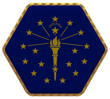 State of Indiana Flag in Hexagon Shape with Gold Border, Bump Texture, 3D Rendering png