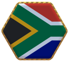 zuiden Afrika vlag in zeshoek vorm met goud grens, buil textuur, 3d renderen png