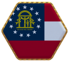 State of Georgia Flag in Hexagon Shape with Gold Border, Bump Texture, 3D Rendering png