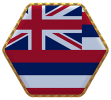 State of Hawaii Flag in Hexagon Shape with Gold Border, Bump Texture, 3D Rendering png