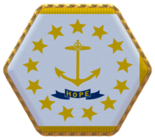 State of Rhode Island Flag in Hexagon Shape with Gold Border, Bump Texture, 3D Rendering png