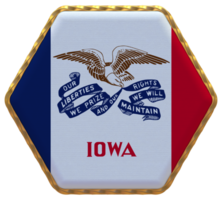 State of Iowa Flag in Hexagon Shape with Gold Border, Bump Texture, 3D Rendering png