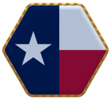 State of Texas Flag in Hexagon Shape with Gold Border, Bump Texture, 3D Rendering png