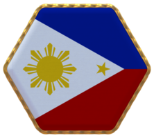 Philippines Flag in Hexagon Shape with Gold Border, Bump Texture, 3D Rendering png