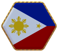 philippines drapeau dans hexagone forme avec or frontière, bosse texture, 3d le rendu png