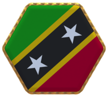 santo kitts e nevis bandiera nel esagono forma con oro confine, urto struttura, 3d interpretazione png