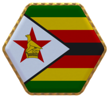 Zimbabwe Flag in Hexagon Shape with Gold Border, Bump Texture, 3D Rendering png