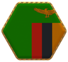 Zambia Flag in Hexagon Shape with Gold Border, Bump Texture, 3D Rendering png