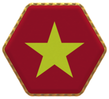 Vietnam Flag in Hexagon Shape with Gold Border, Bump Texture, 3D Rendering png