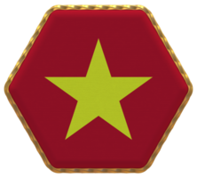 Vietnam Flag in Hexagon Shape with Gold Border, Bump Texture, 3D Rendering png