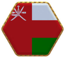 Oman Flagge im Hexagon gestalten mit Gold Grenze, stoßen Textur, 3d Rendern png