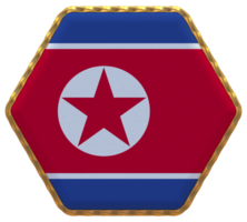 North Korea Flag in Hexagon Shape with Gold Border, Bump Texture, 3D Rendering png