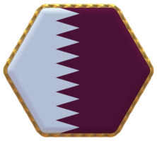 Qatar bandiera nel esagono forma con oro confine, urto struttura, 3d interpretazione png