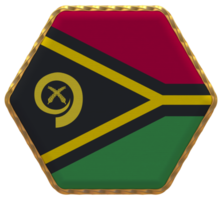 Vanuatu Flag in Hexagon Shape with Gold Border, Bump Texture, 3D Rendering png