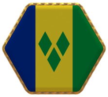 Heilige Vincent und das Grenadinen Flagge im Hexagon gestalten mit Gold Grenze, stoßen Textur, 3d Rendern png