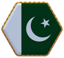 Pakistan drapeau dans hexagone forme avec or frontière, bosse texture, 3d le rendu png