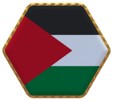 Palestina bandera en hexágono forma con oro borde, bache textura, 3d representación png