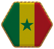 Senegal Flag in Hexagon Shape with Gold Border, Bump Texture, 3D Rendering png