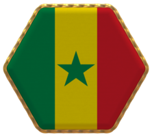 senegal flagga i sexhörning form med guld gräns, stöta textur, 3d tolkning png