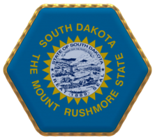 Zustand von Süd Dakota Flagge im Hexagon gestalten mit Gold Grenze, stoßen Textur, 3d Rendern png