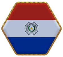 paraguay flagga i sexhörning form med guld gräns, stöta textur, 3d tolkning png