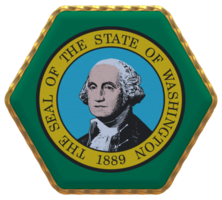 State of Washington Flag in Hexagon Shape with Gold Border, Bump Texture, 3D Rendering png