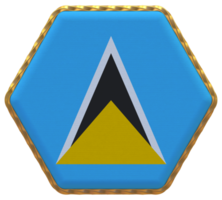 Saint Lucia Flag in Hexagon Shape with Gold Border, Bump Texture, 3D Rendering png