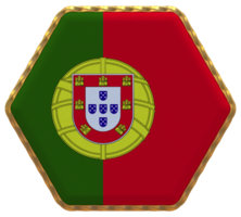 Portugal Flag in Hexagon Shape with Gold Border, Bump Texture, 3D Rendering png