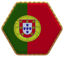 Portugal Flag in Hexagon Shape with Gold Border, Bump Texture, 3D Rendering png