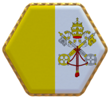 Vaticano ciudad bandera en hexágono forma con oro borde, bache textura, 3d representación png