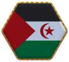 sahrawi arab demokratisk republik flagga i sexhörning form med guld gräns, stöta textur, 3d tolkning png