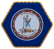 State of Virginia Flag in Hexagon Shape with Gold Border, Bump Texture, 3D Rendering png