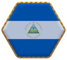 Nicaragua Flag in Hexagon Shape with Gold Border, Bump Texture, 3D Rendering png