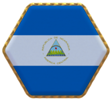 Nicaragua Flag in Hexagon Shape with Gold Border, Bump Texture, 3D Rendering png