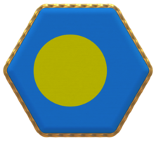 Palau Flag in Hexagon Shape with Gold Border, Bump Texture, 3D Rendering png
