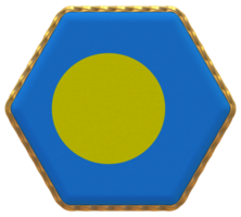 Palau Flagge im Hexagon gestalten mit Gold Grenze, stoßen Textur, 3d Rendern png