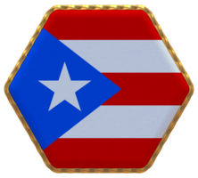 puerto rico flagga i sexhörning form med guld gräns, stöta textur, 3d tolkning png