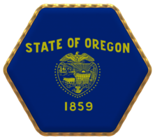 staat van Oregon vlag in zeshoek vorm met goud grens, buil textuur, 3d renderen png