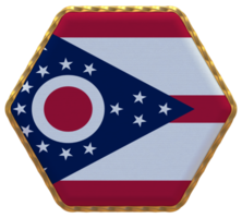 State of Ohio Flag in Hexagon Shape with Gold Border, Bump Texture, 3D Rendering png