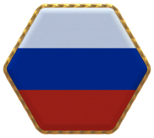 Rusia bandera en hexágono forma con oro borde, bache textura, 3d representación png