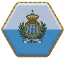 San Marino Flag in Hexagon Shape with Gold Border, Bump Texture, 3D Rendering png