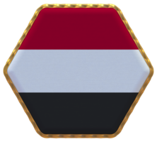 Yemen Flag in Hexagon Shape with Gold Border, Bump Texture, 3D Rendering png