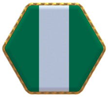 Nigeria Flag in Hexagon Shape with Gold Border, Bump Texture, 3D Rendering png